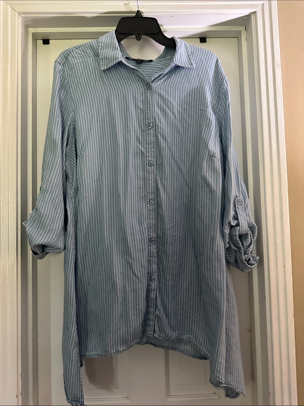 Women's Light Blue Pinstripe Button-Down Shirt